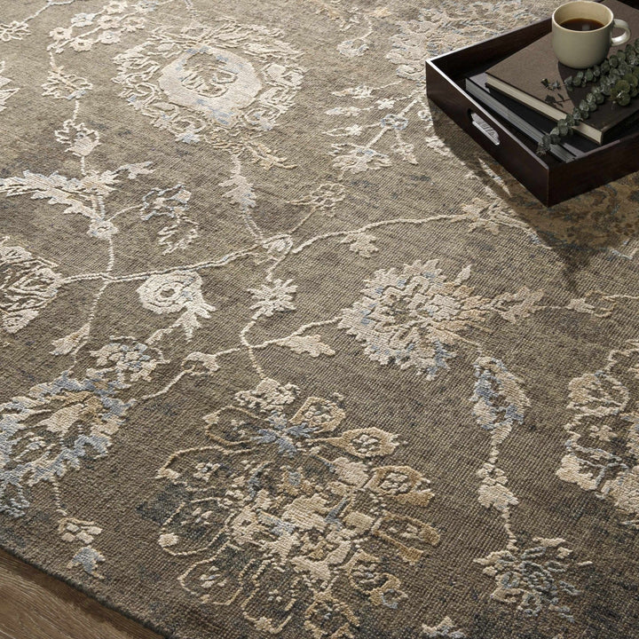 Aramawayan Taupe And Ivory Traditional Floral Design Hand Knotted Area Rug - The Rug Decor