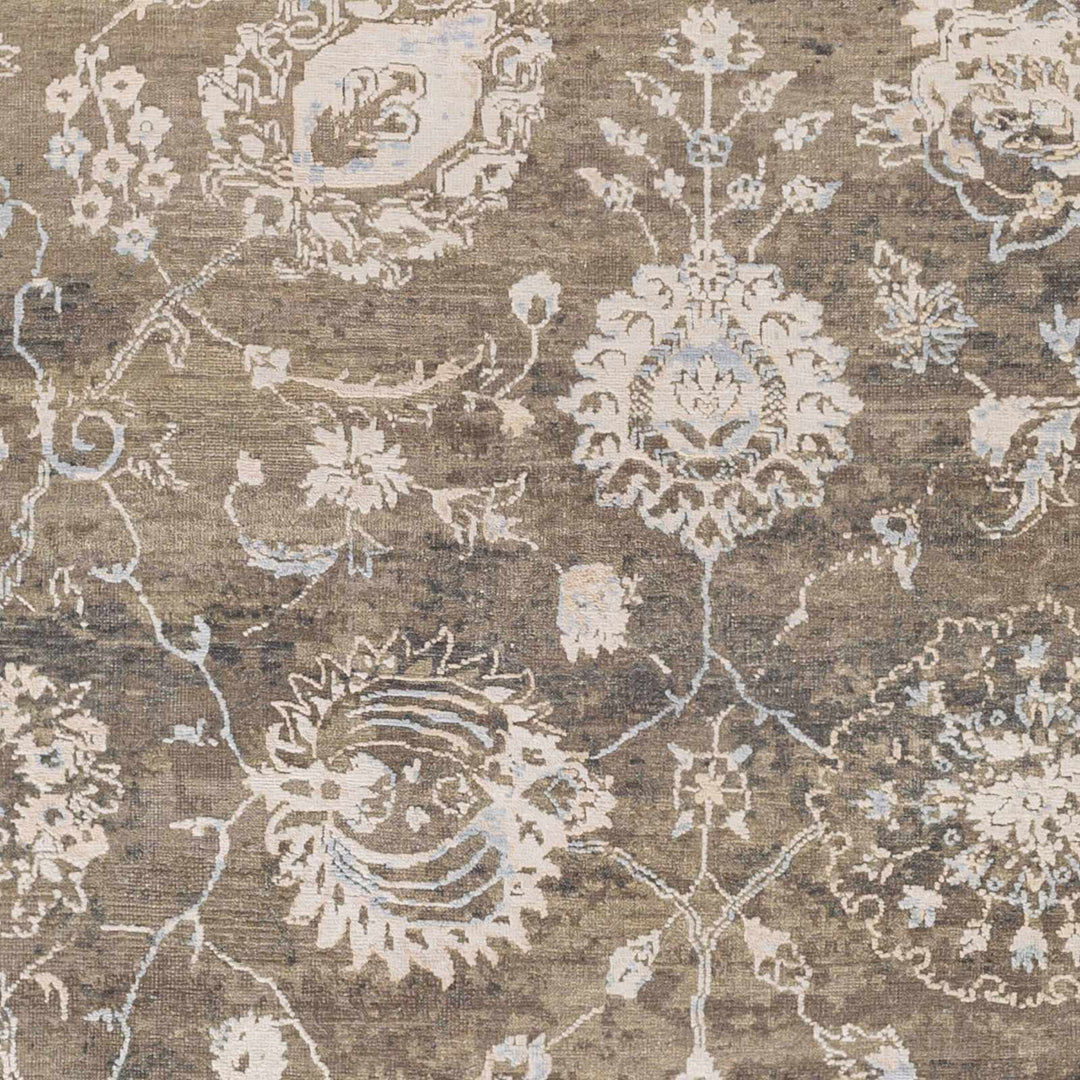 Aramawayan Taupe And Ivory Traditional Floral Design Hand Knotted Area Rug - The Rug Decor