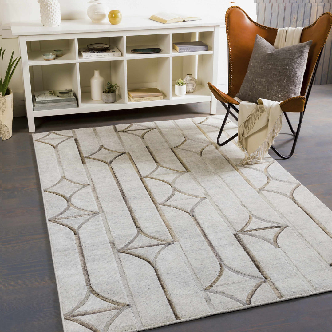 Ardahan Modern Geometrical Design Silver And Brown Area Rug