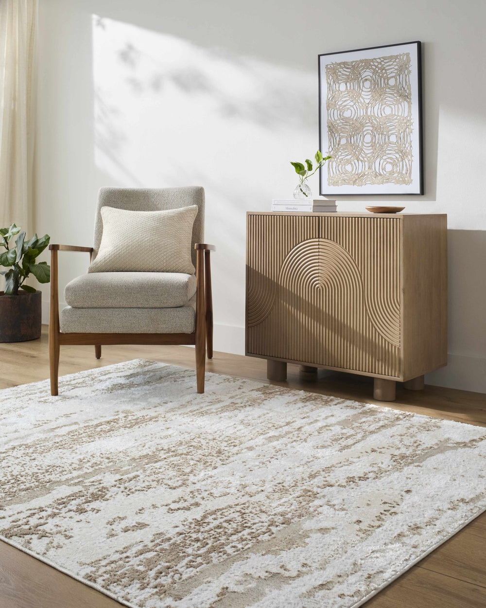 Arenda Contemporary Abstract Tan And Ivory Rug - The Rug Decor
