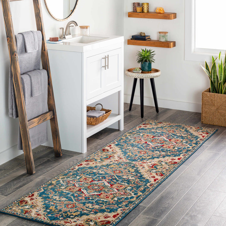 Argyle Traditional Style Blue And Ivory Area Rug