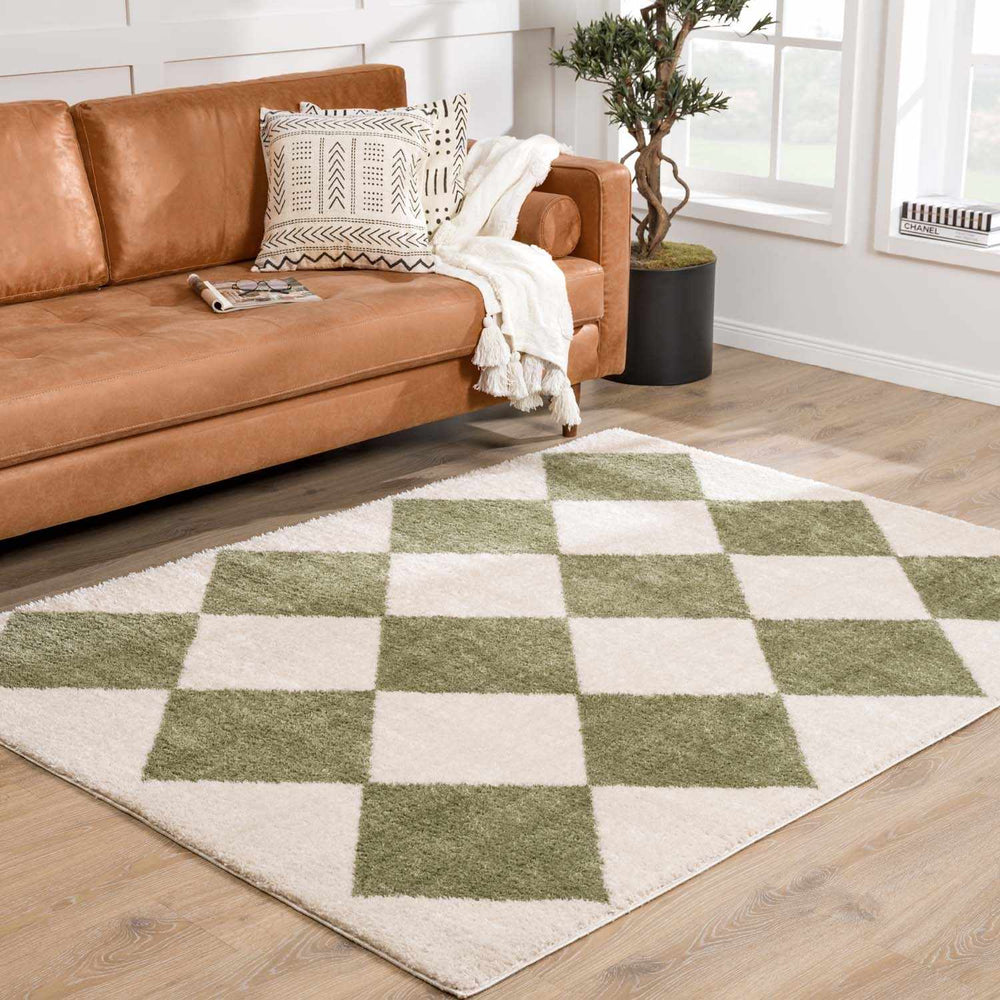 Arilla Modern Geometrical Green And Beige Area Rug - The Rug Decor