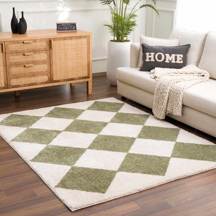 Arilla Modern Geometrical Green And Beige Area Rug - The Rug Decor