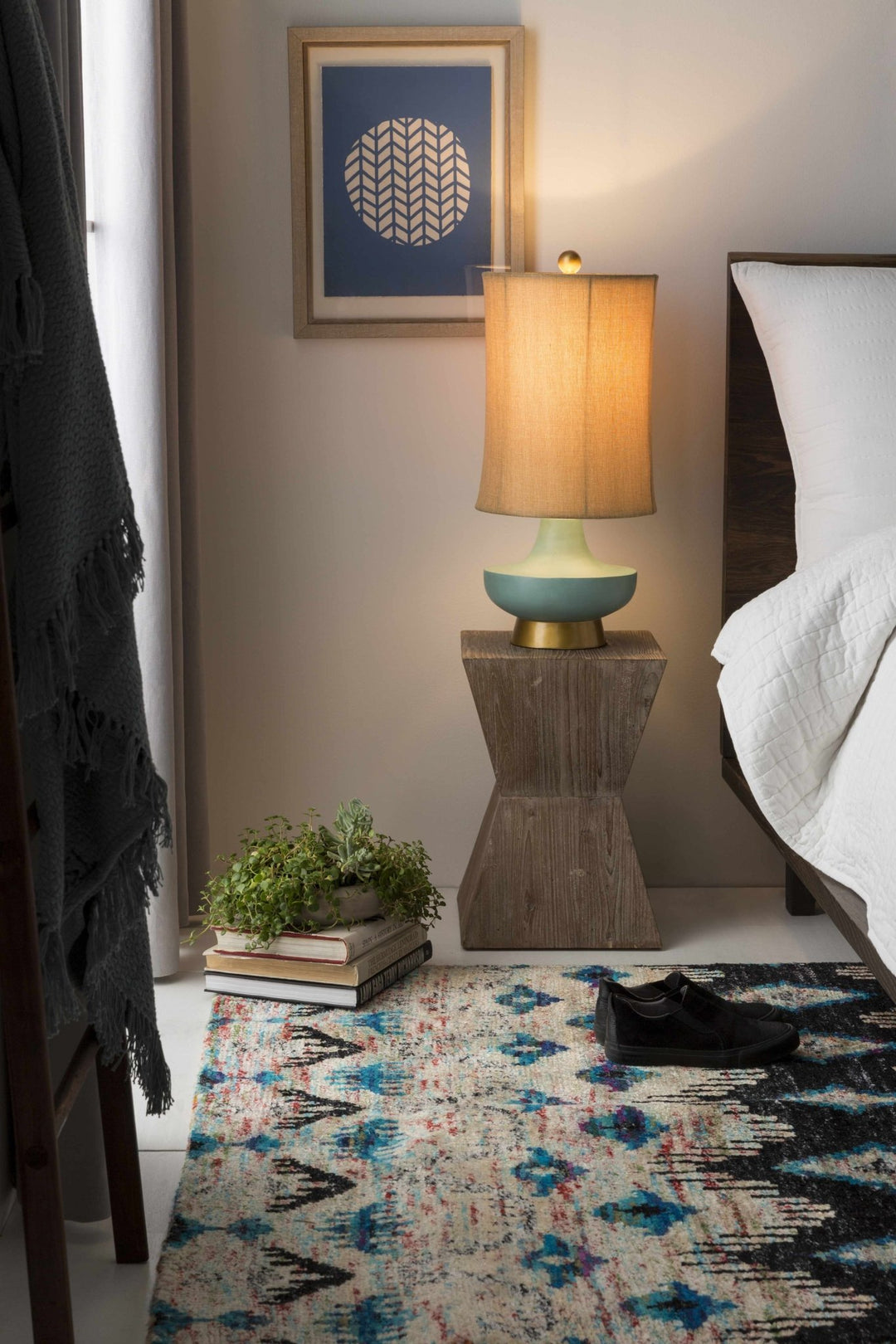 Aringay Aqua Textured Table Lamp – Contemporary Accent Lighting with Linen Shade - The Rug Decor
