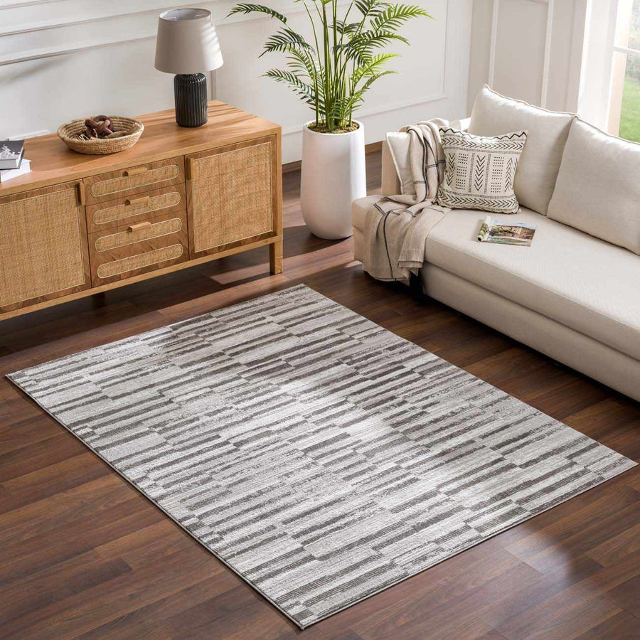 Arissa Modern Stripe Pattern Gray and Silver Rug - The Rug Decor