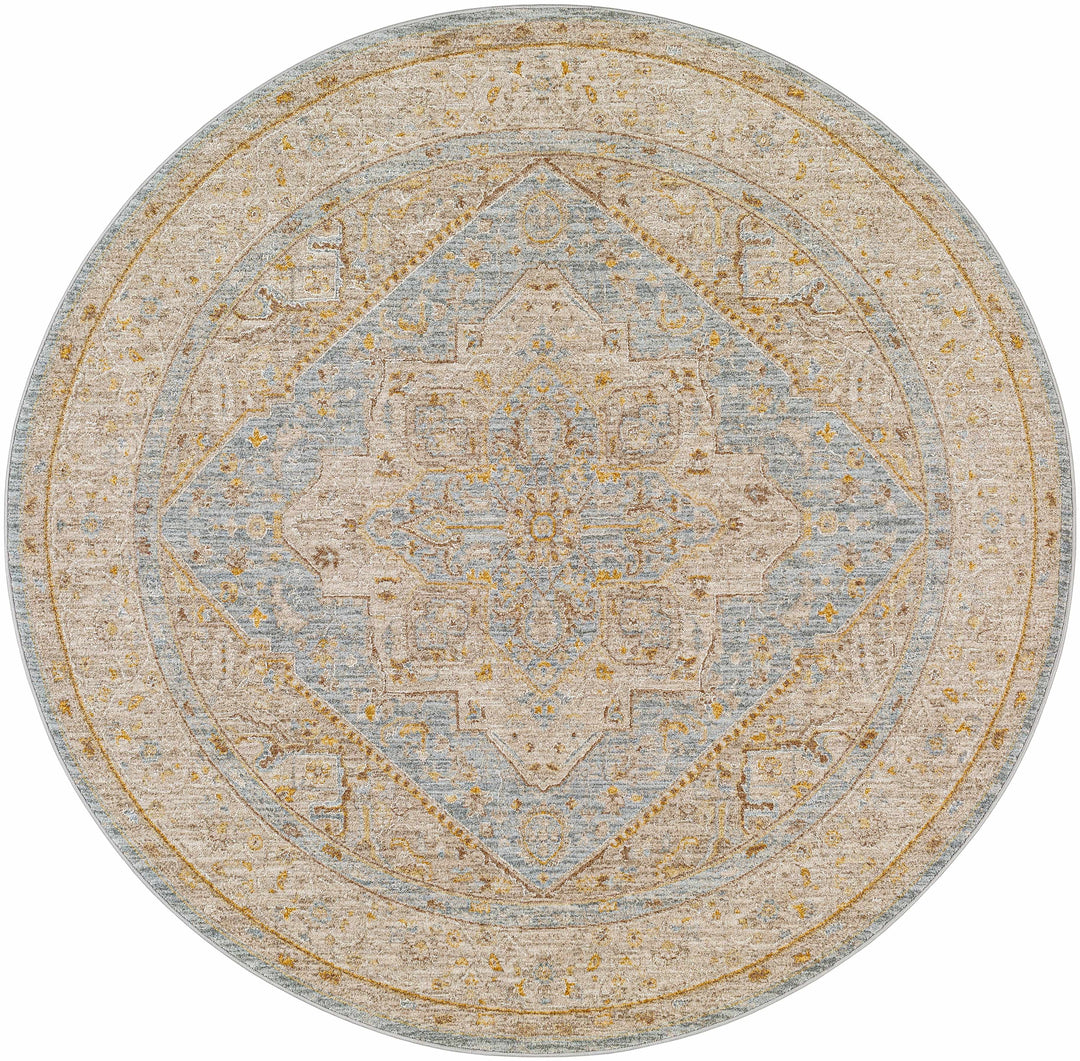 Arjun Traditional Medallion Design Beige And Blue Area Rug