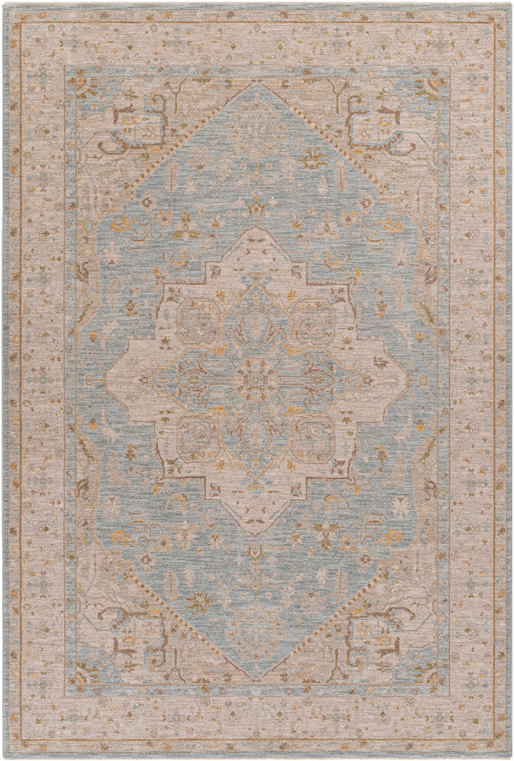 Arjun Traditional Medallion Design Beige And Blue Area Rug