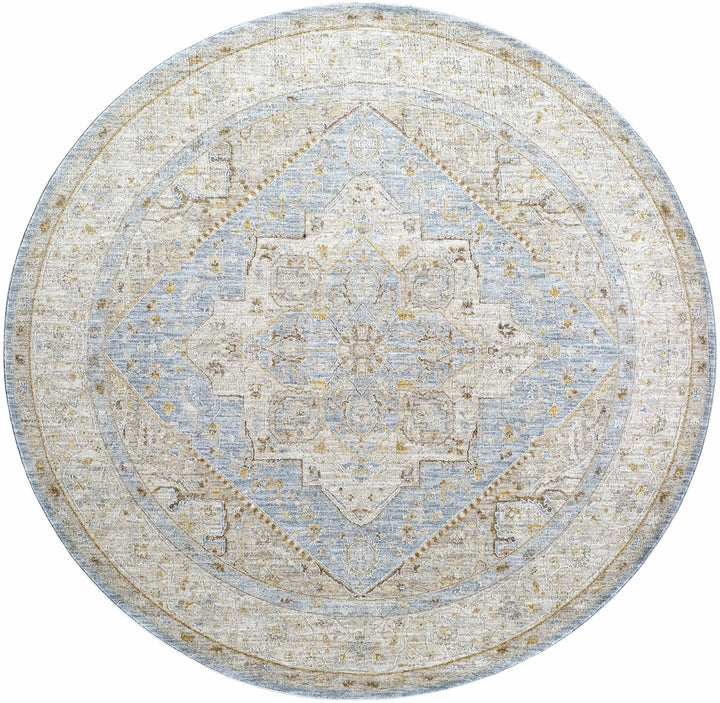Arjun Traditional Medallion Design Beige And Blue Area Rug - The Rug Decor