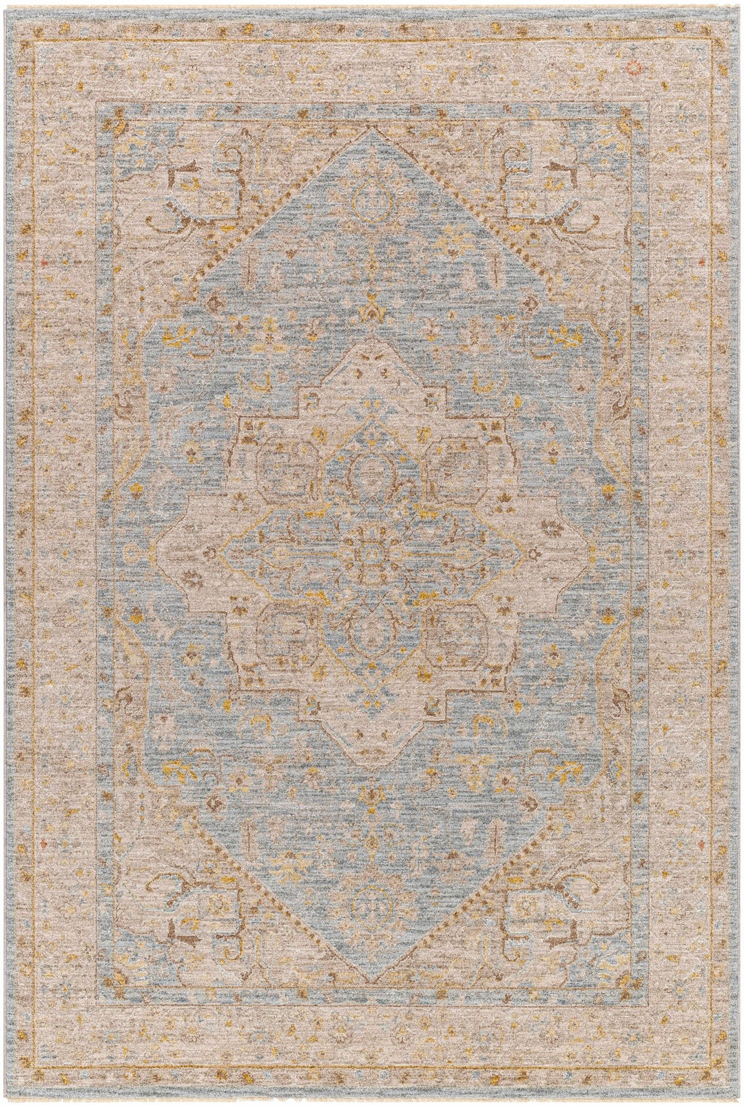 Arjun Traditional Medallion Design Beige And Blue Area Rug - The Rug Decor
