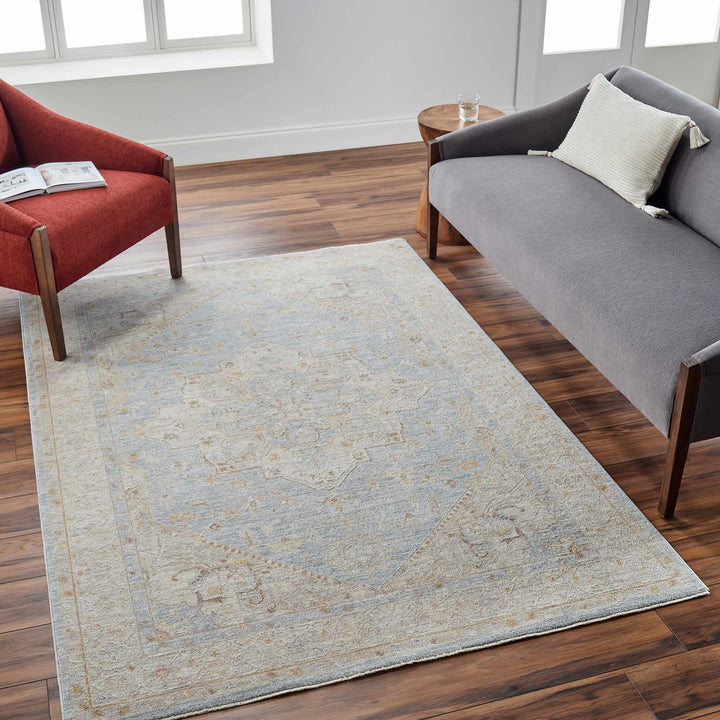 Arjun Traditional Medallion Design Beige And Blue Area Rug - The Rug Decor