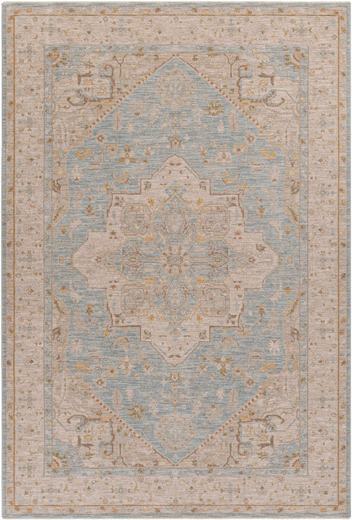 Arjun Traditional Medallion Design Beige And Blue Area Rug - The Rug Decor