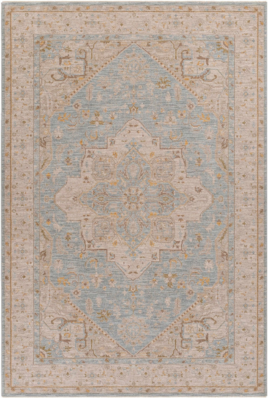 Arjun Traditional Medallion Design Beige And Blue Area Rug - The Rug Decor