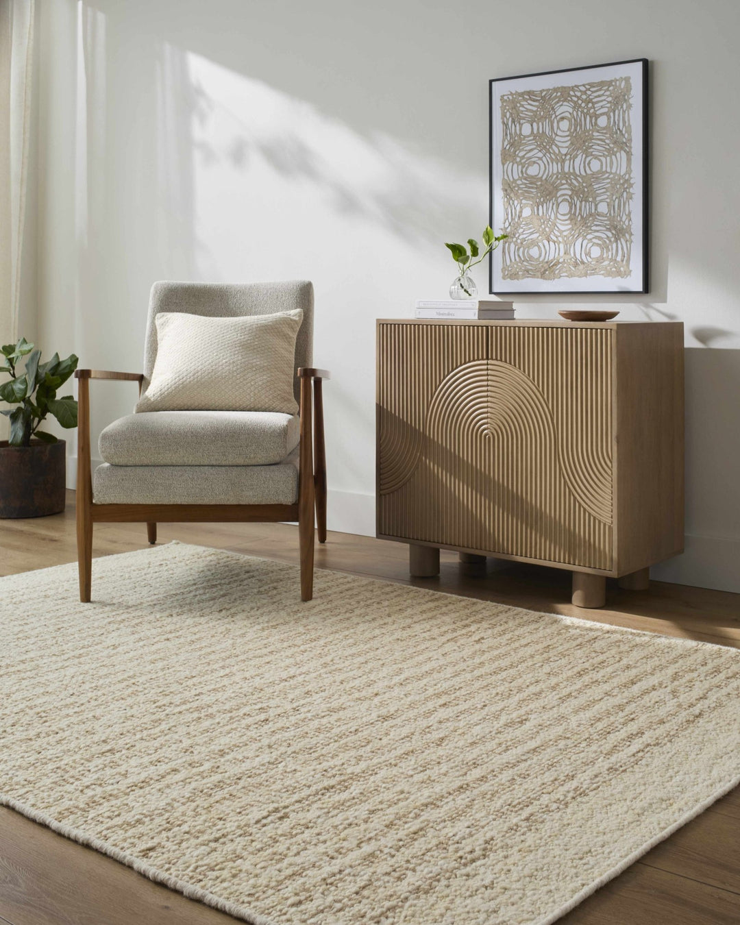 Arlais Hand Woven Striped Ivory And Beige Rug - The Rug Decor