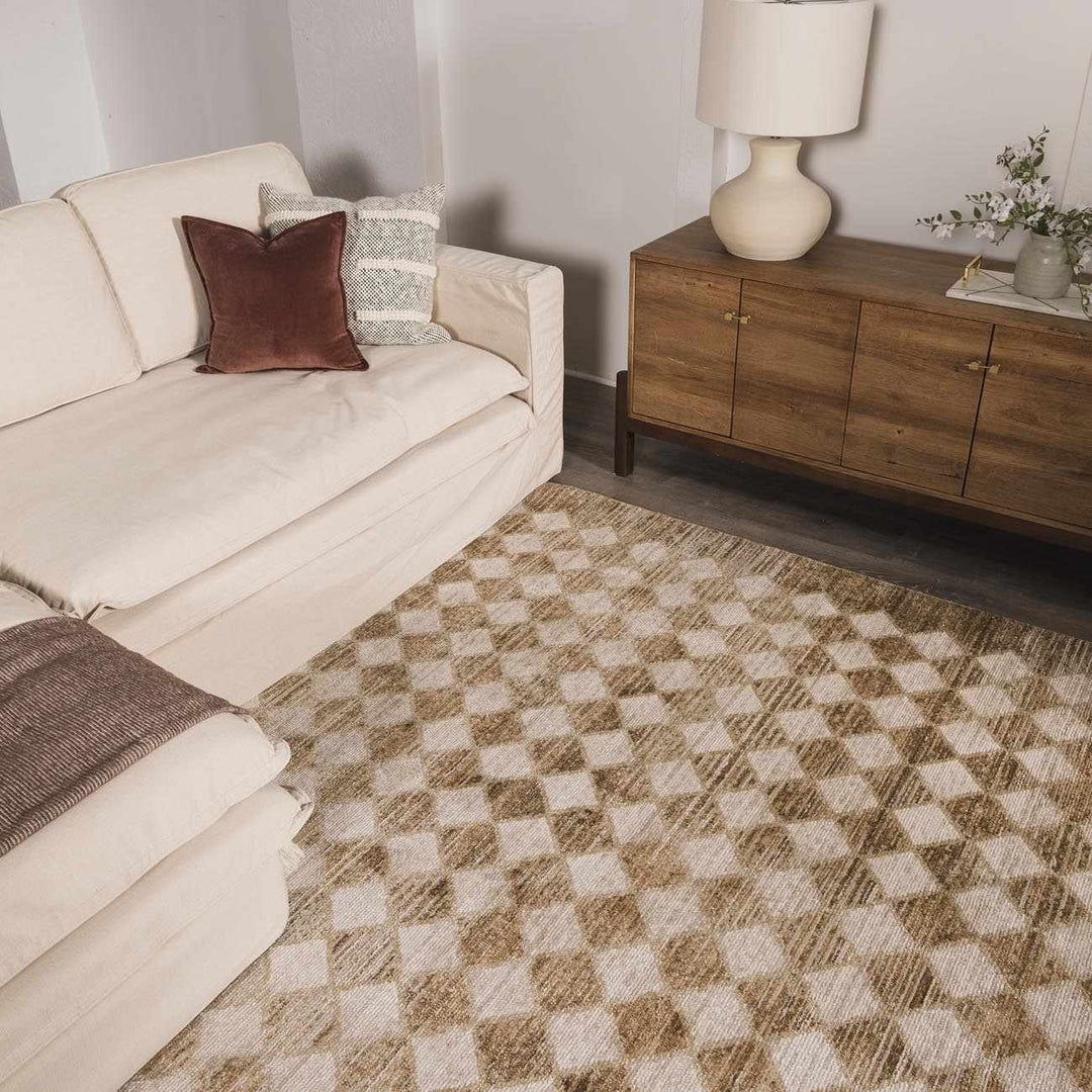 Arleta Modern Geometrical Brown And Ivory Area Rug - The Rug Decor