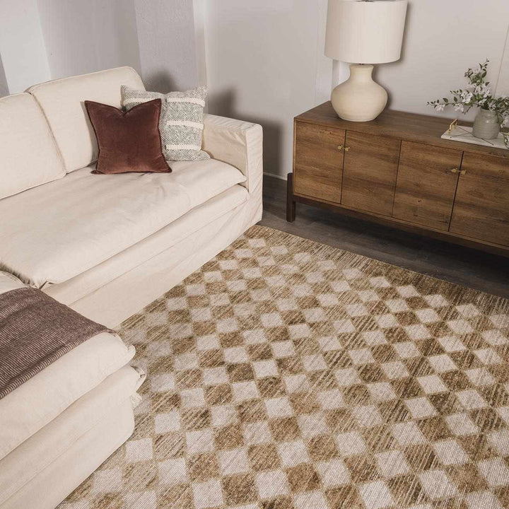 Arleta Modern Geometrical Brown And Ivory Area Rug - The Rug Decor
