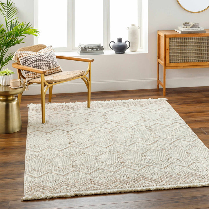 Armen Contemporary Geometrical Ivory And Beige Area Rug - The Rug Decor