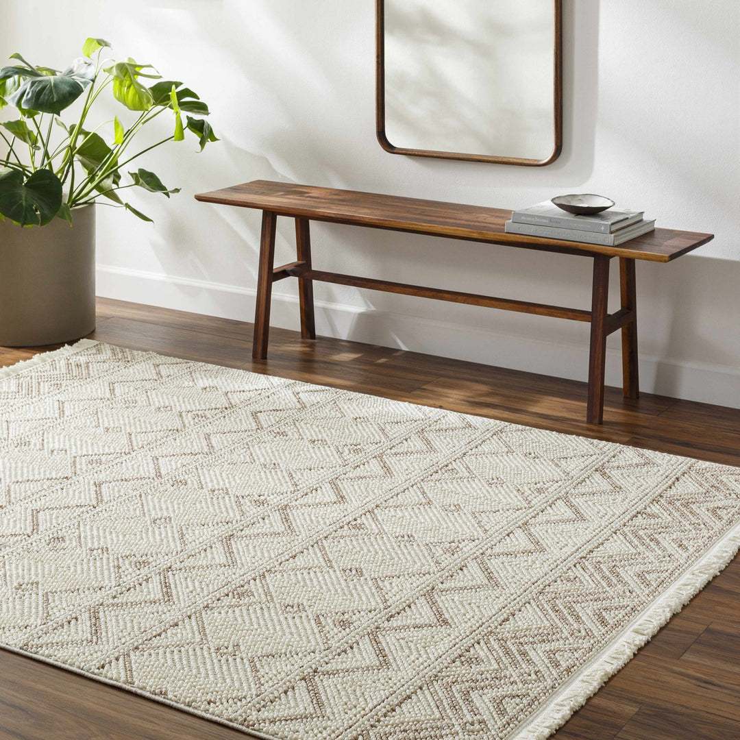 Armen Contemporary Geometrical Ivory And Beige Area Rug - The Rug Decor