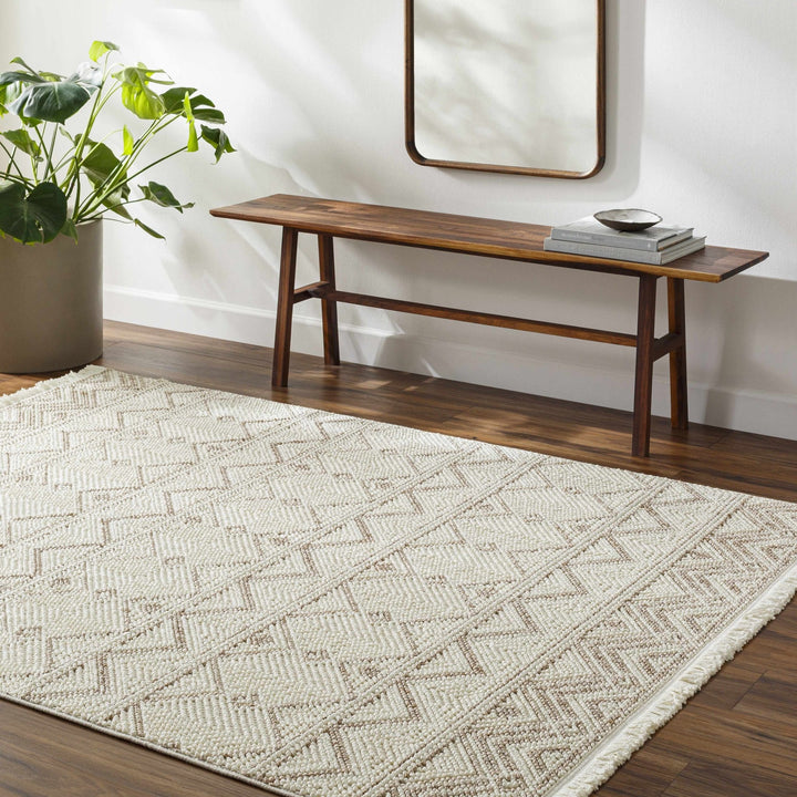 Armen Contemporary Geometrical Ivory And Beige Area Rug - The Rug Decor
