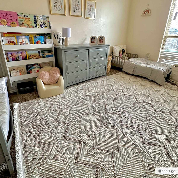 Armen Contemporary Geometrical Ivory And Beige Area Rug - The Rug Decor