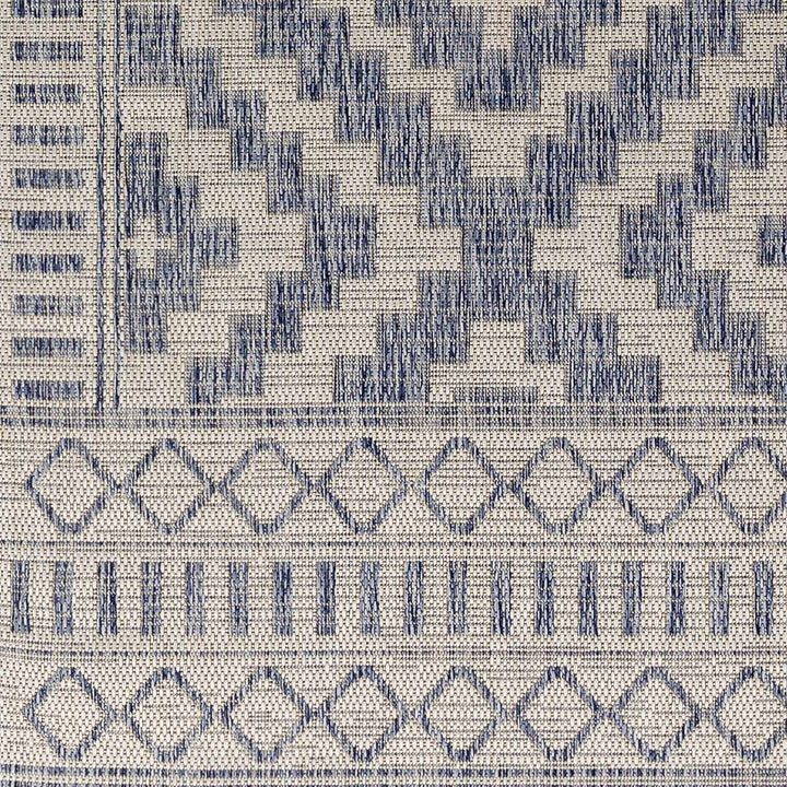 Armen Modern Geometrical Blue And Silver Machine Woven Outdoor Rug - The Rug Decor