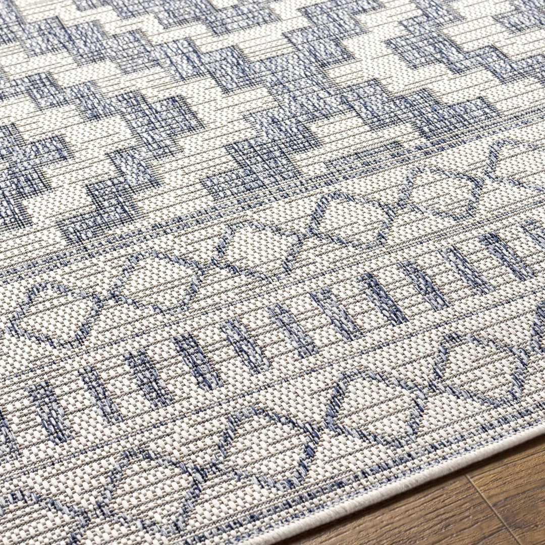 Armen Modern Geometrical Blue And Silver Machine Woven Outdoor Rug - The Rug Decor