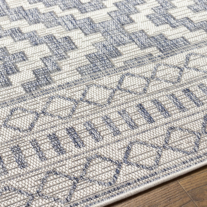 Armen Modern Geometrical Blue And Silver Machine Woven Outdoor Rug - The Rug Decor