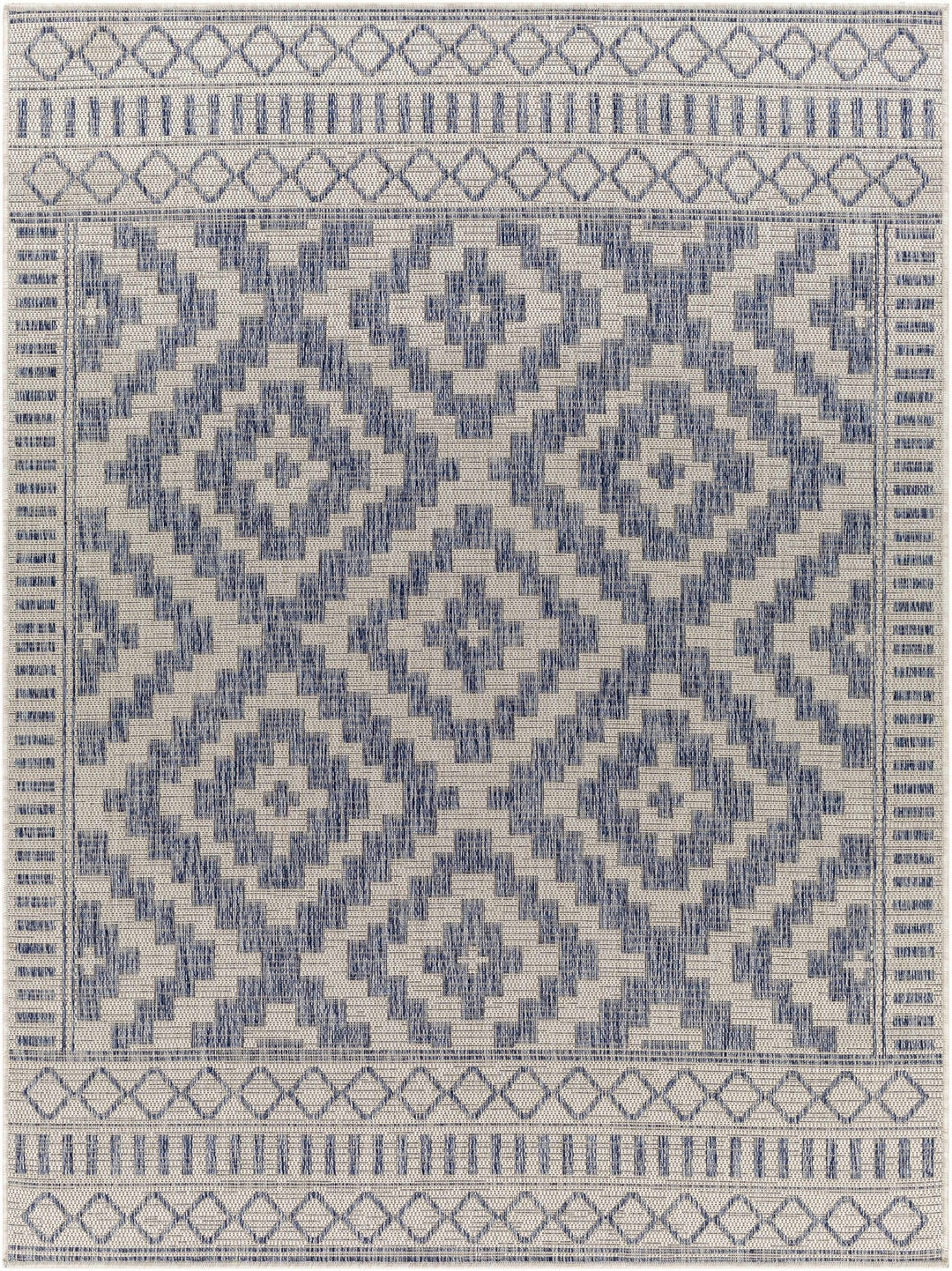 Armen Modern Geometrical Blue And Silver Machine Woven Outdoor Rug - The Rug Decor