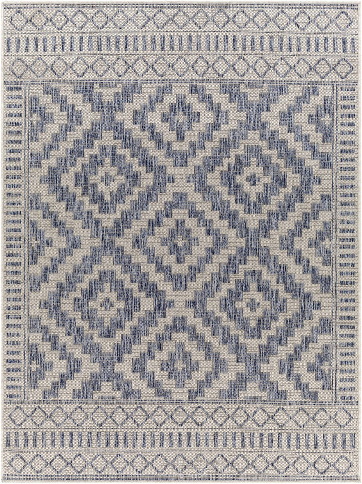 Armen Modern Geometrical Blue And Silver Machine Woven Outdoor Rug - The Rug Decor