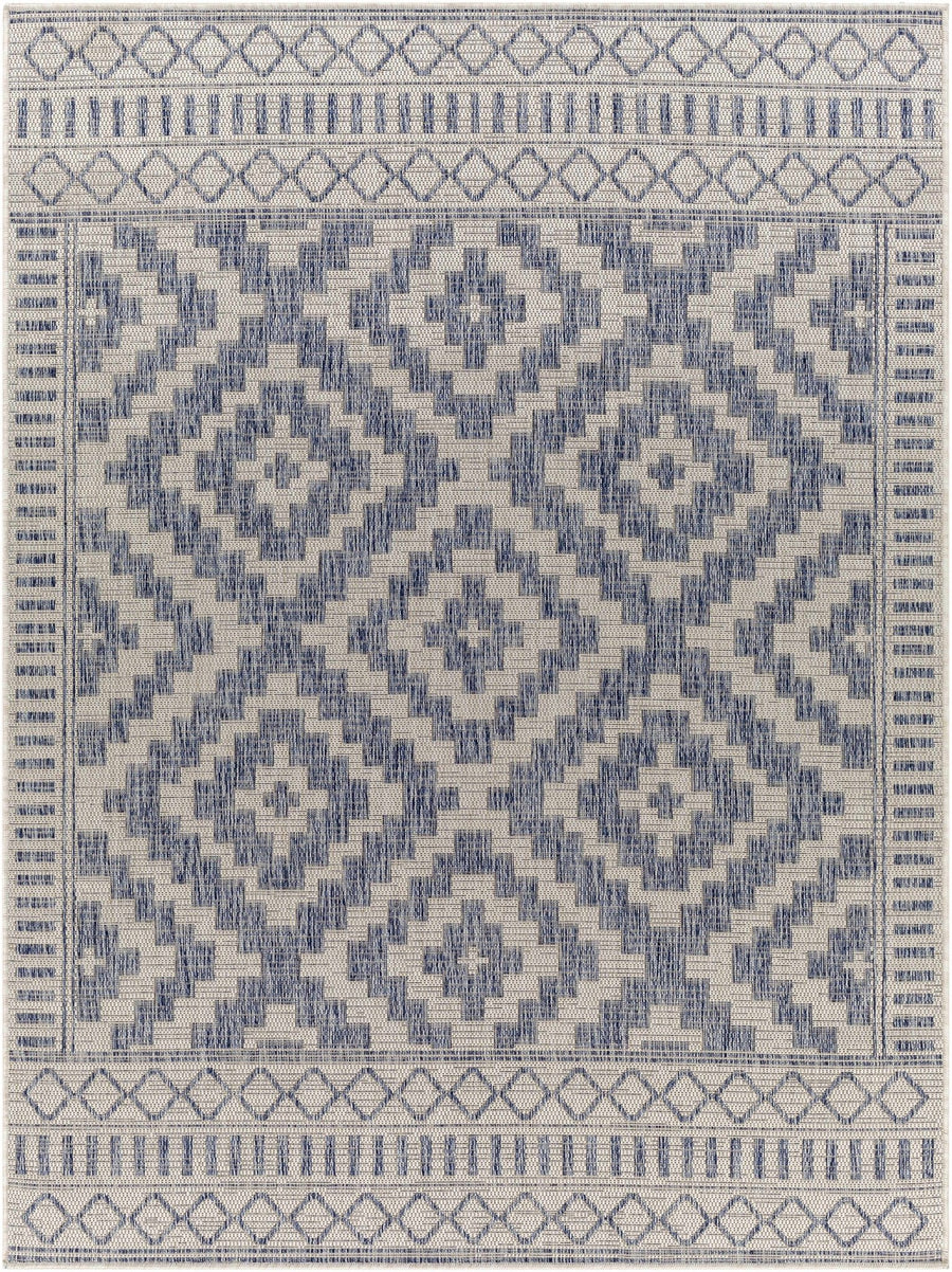 Armen Modern Geometrical Blue And Silver Machine Woven Outdoor Rug - The Rug Decor