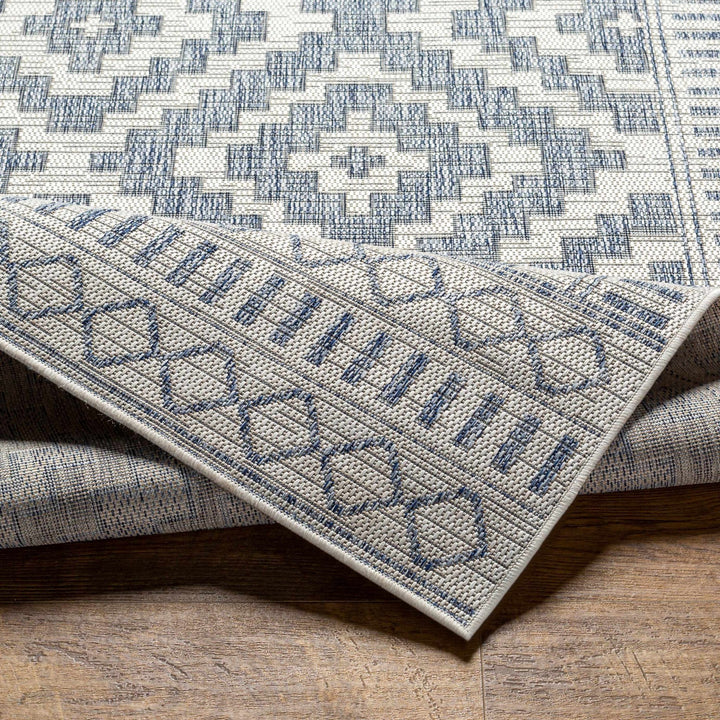 Armen Modern Geometrical Blue And Silver Machine Woven Outdoor Rug - The Rug Decor