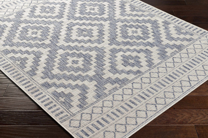 Armen Modern Geometrical Blue And Silver Machine Woven Outdoor Rug - The Rug Decor