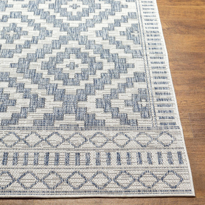 Armen Modern Geometrical Blue And Silver Machine Woven Outdoor Rug - The Rug Decor