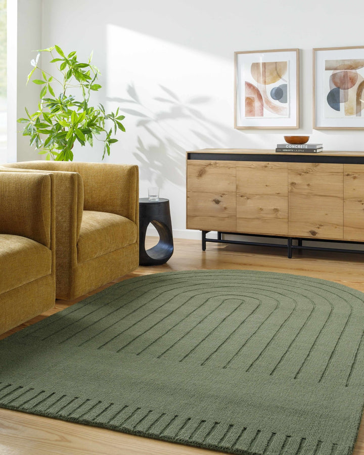Arnona Modern Geometric Design Green Hand Loom Wool Area Rug - The Rug Decor