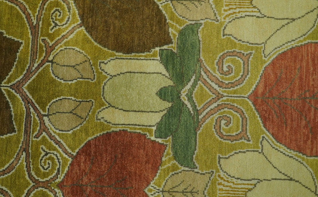 Art and Craft Design Olive Green And Brown Hand Knotted 8x10 Wool Area Rug - The Rug Decor