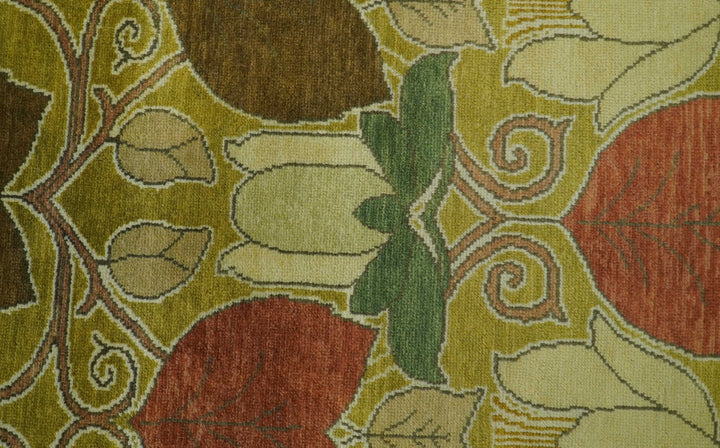 Art and Craft Design Olive Green And Brown Hand Knotted 8x10 Wool Area Rug - The Rug Decor