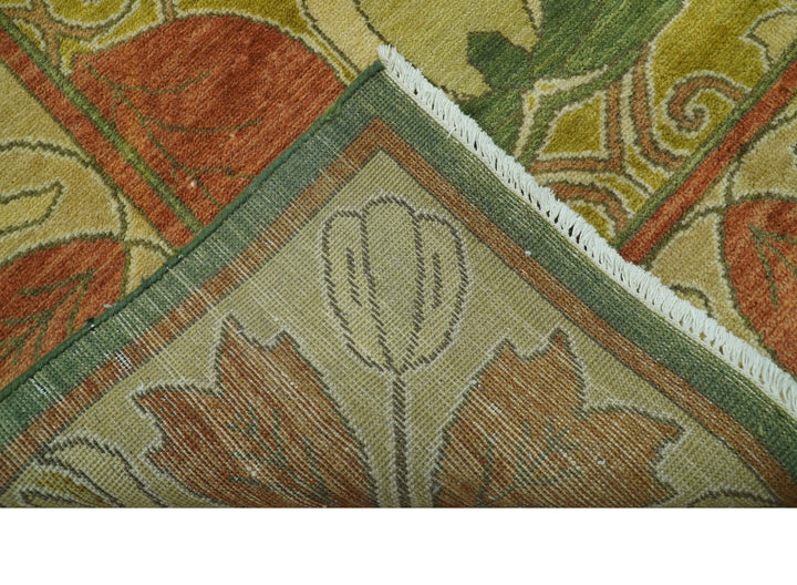 Art and Craft Design Olive Green And Brown Hand Knotted 8x10 Wool Area Rug - The Rug Decor