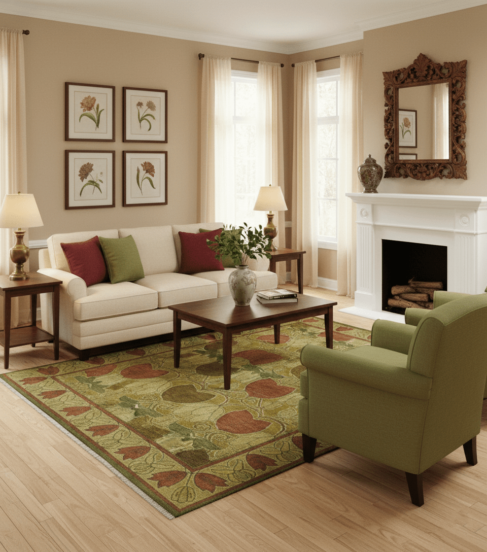 Art and Craft Design Olive Green And Brown Hand Knotted 8x10 Wool Area Rug - The Rug Decor