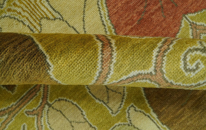 Art and Craft Design Olive Green And Brown Hand Knotted 8x10 Wool Area Rug - The Rug Decor