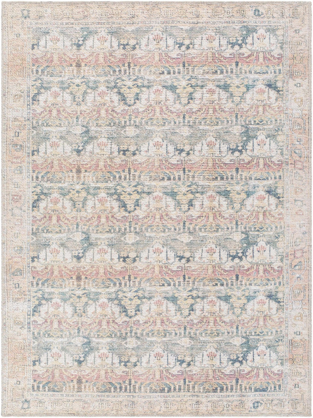 Arushi Traditional Style Green And Rust Washable Area Rug - The Rug Decor
