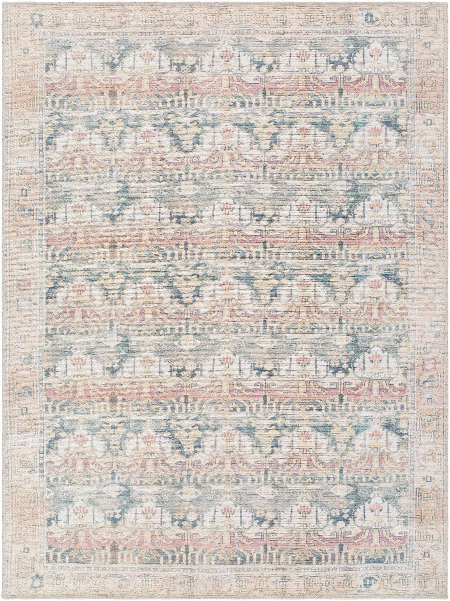 Arushi Traditional Style Green And Rust Washable Area Rug - The Rug Decor