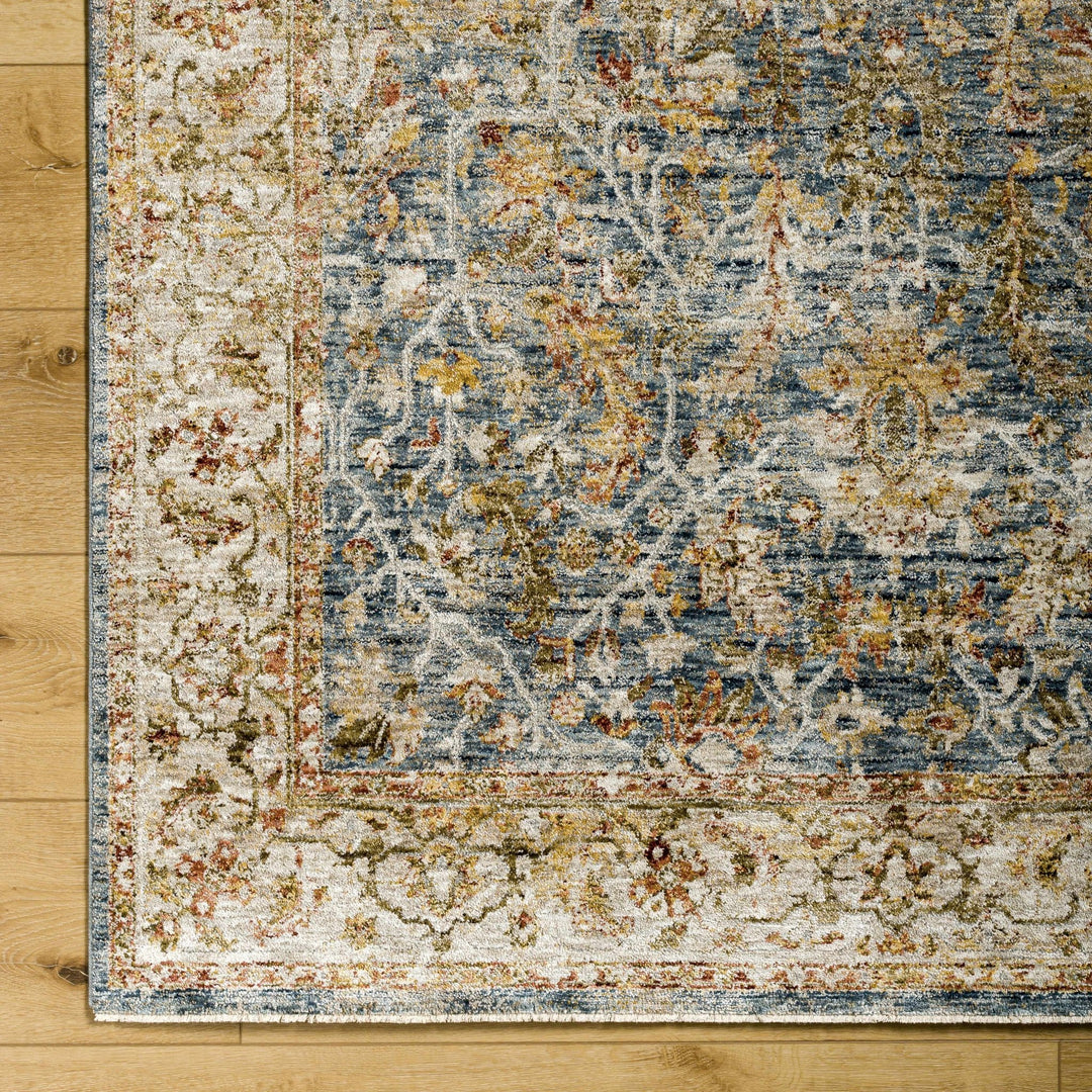 Asabi Traditional Style Blue And Rust Rug with Fringes - The Rug Decor