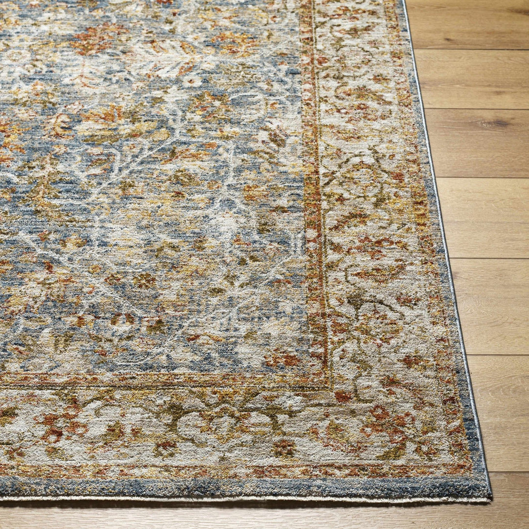 Asabi Traditional Style Blue And Rust Rug with Fringes - The Rug Decor
