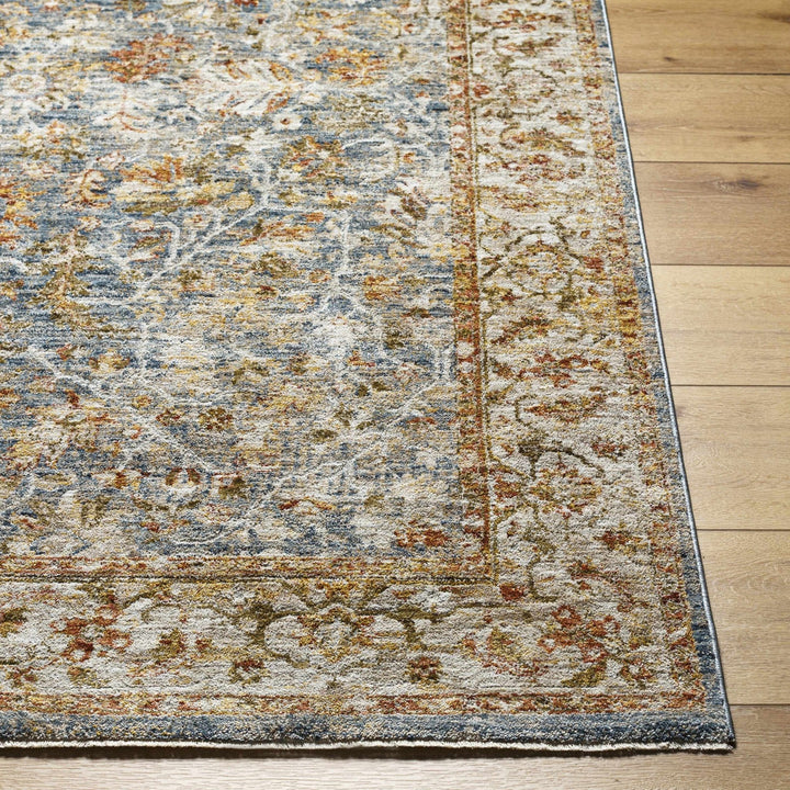 Asabi Traditional Style Blue And Rust Rug with Fringes - The Rug Decor