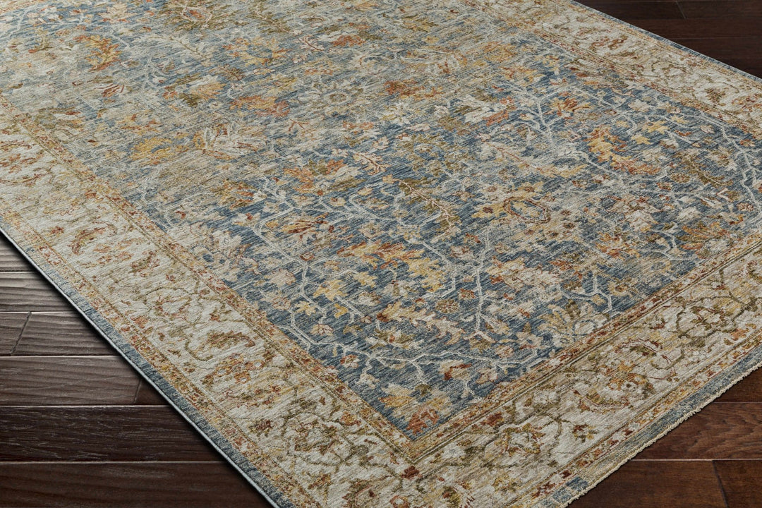 Asabi Traditional Style Blue And Rust Rug with Fringes - The Rug Decor