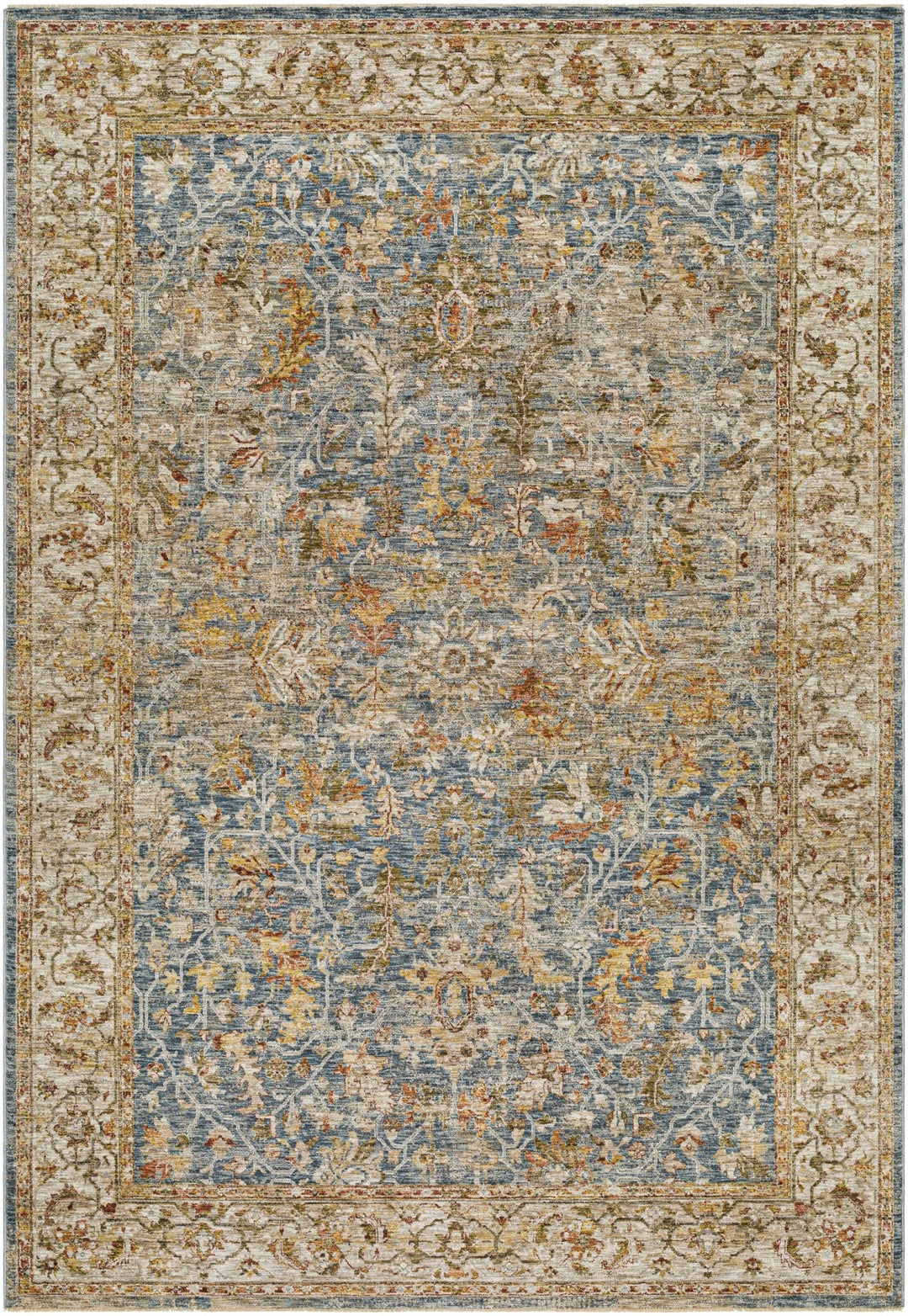 Asabi Traditional Style Blue And Rust Rug with Fringes - The Rug Decor