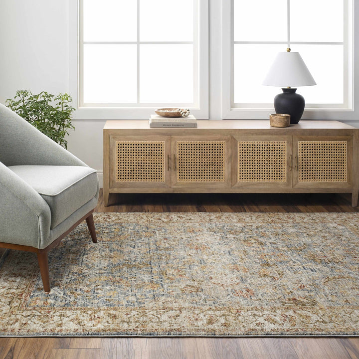Asabi Traditional Style Blue And Rust Rug with Fringes - The Rug Decor