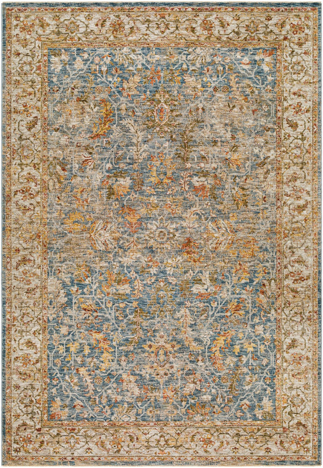 Asabi Traditional Style Blue And Rust Rug with Fringes - The Rug Decor