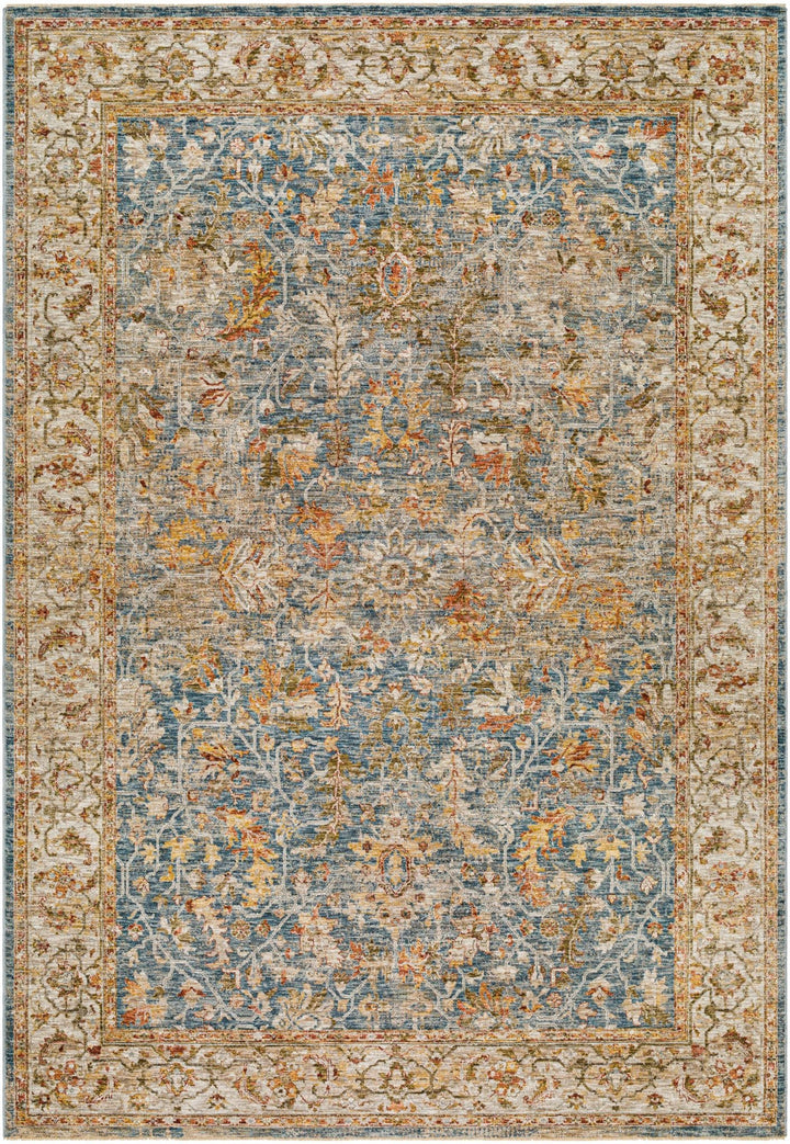 Asabi Traditional Style Blue And Rust Rug with Fringes - The Rug Decor