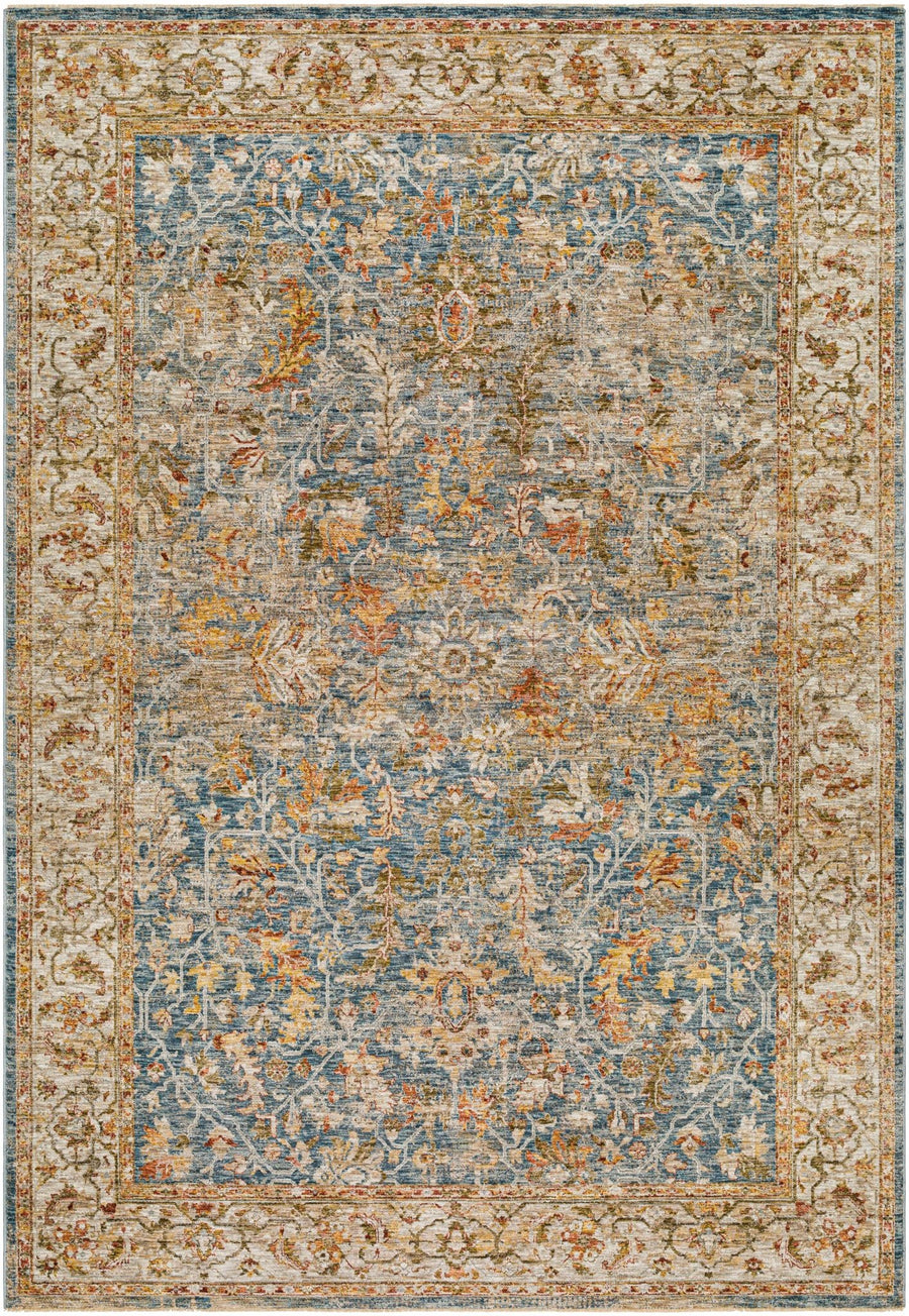 Asabi Traditional Style Blue And Rust Rug with Fringes - The Rug Decor