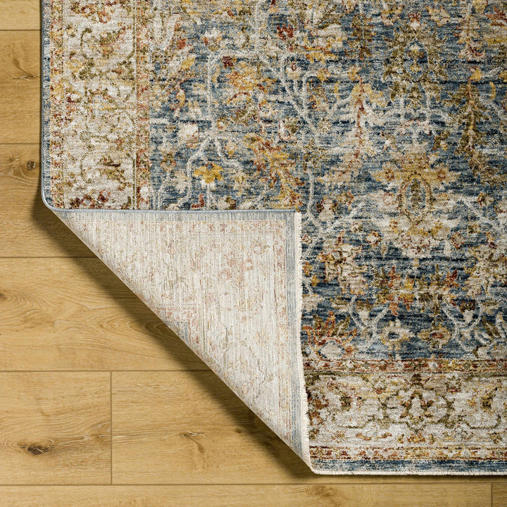 Asabi Traditional Style Blue And Rust Rug with Fringes - The Rug Decor